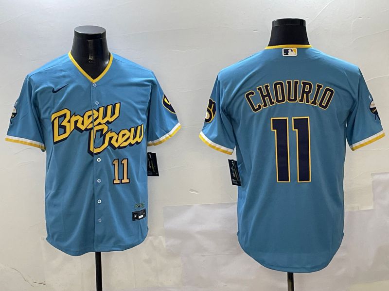 Men Milwaukee Brewers #11 Chourio Light Blue City Edition 2025 Nike MLB Jersey style 5->nfl hats->Sports Caps